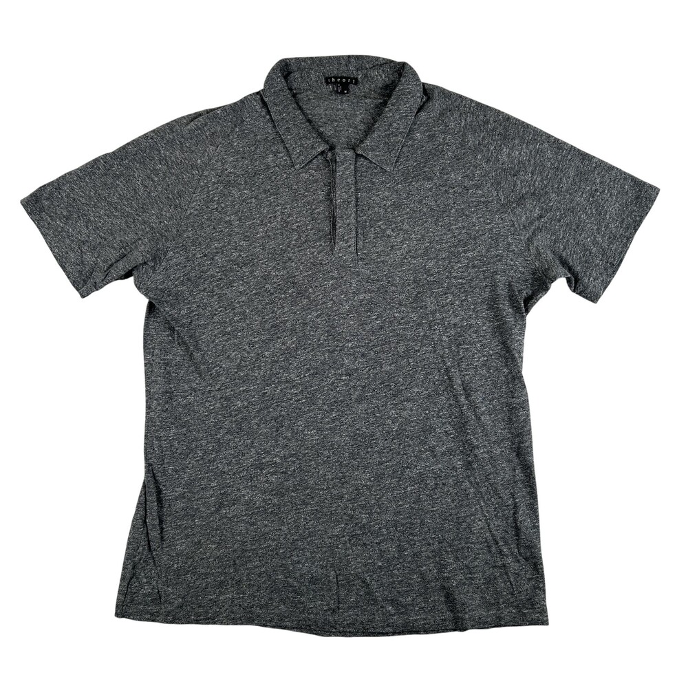 Theory Polo Shirt Mens Medium Gray Solid 100% Cotton Greger NW Hidden Placket
